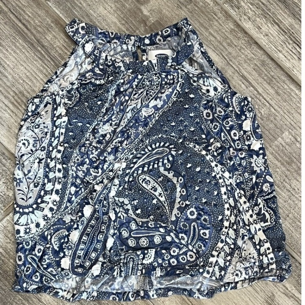 Kids Old Navy Girls Blue White Paisley High Neck Summer Flowy Tank Top Size M 8